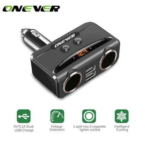 Lighter Socket Splitter With Twin USB Ports, with Voltage LED Display