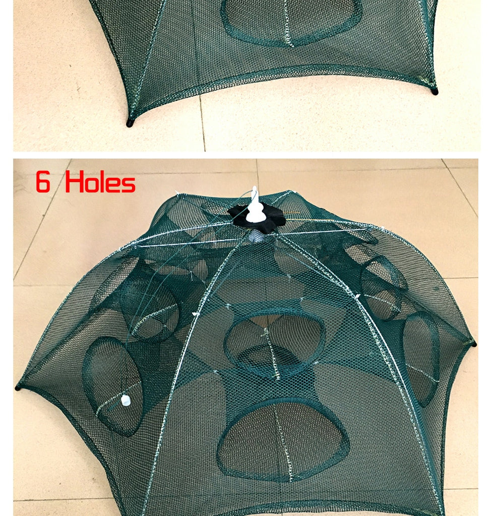 68 Holes Automatic Fishing Net Cage Portable Foldable Fish Crab Shrimp  Trap- 6-Hole